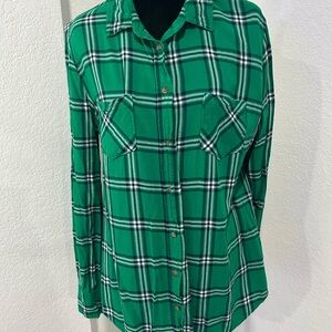 Merona Green Plaid Button Down Shirt